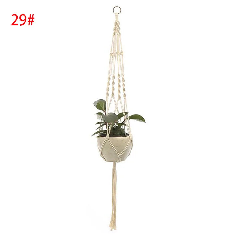 suspension murale macramé boho plante corde coton annneau métallique blanc artisanalintérieur jardin