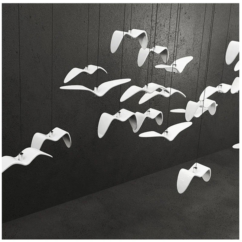 Suspension lumineuse moderne oiseau blanc opaque tringle ampoule intégrée chambre étude