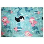 serviettes table tissu coton polyester motif océan poisson sirène marine moderne bleu