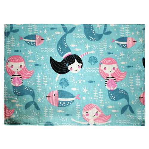 serviettes table tissu coton polyester motif océan poisson sirène marine moderne bleu