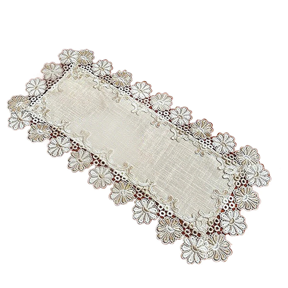 table runner lin floral rectangulaire 40x80cm décoration champêtre vintage motifs brodés texture fleursstylisées