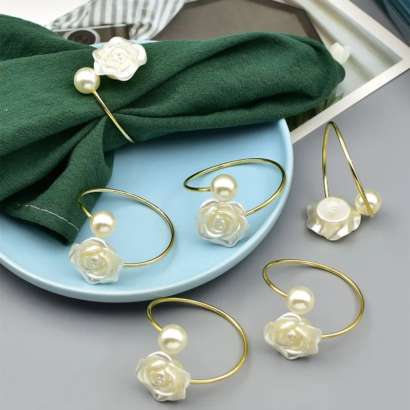 porte serviettes décoratifs or blanc crème motif floral nacrées élégants set 10pcs