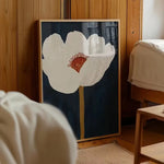 tableau moderne toile fleur stylisée blanc rouge bleu foncé doré sans cadre 50x40cm 60x40cm