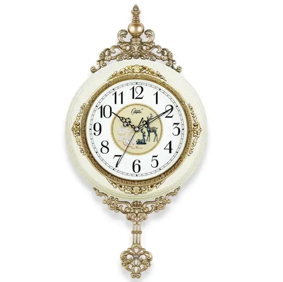 horloge murale baroque quartz aiguilles 30cm blanc doré salon unique