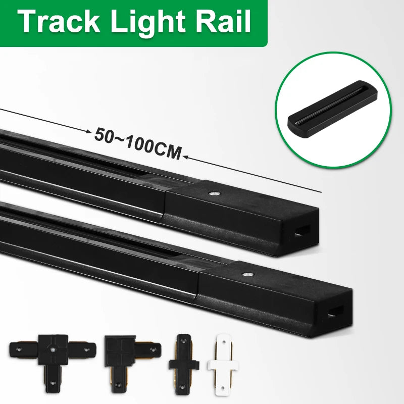 rails lumière led moderne noirs 1m 05m connecteurs droit boîte