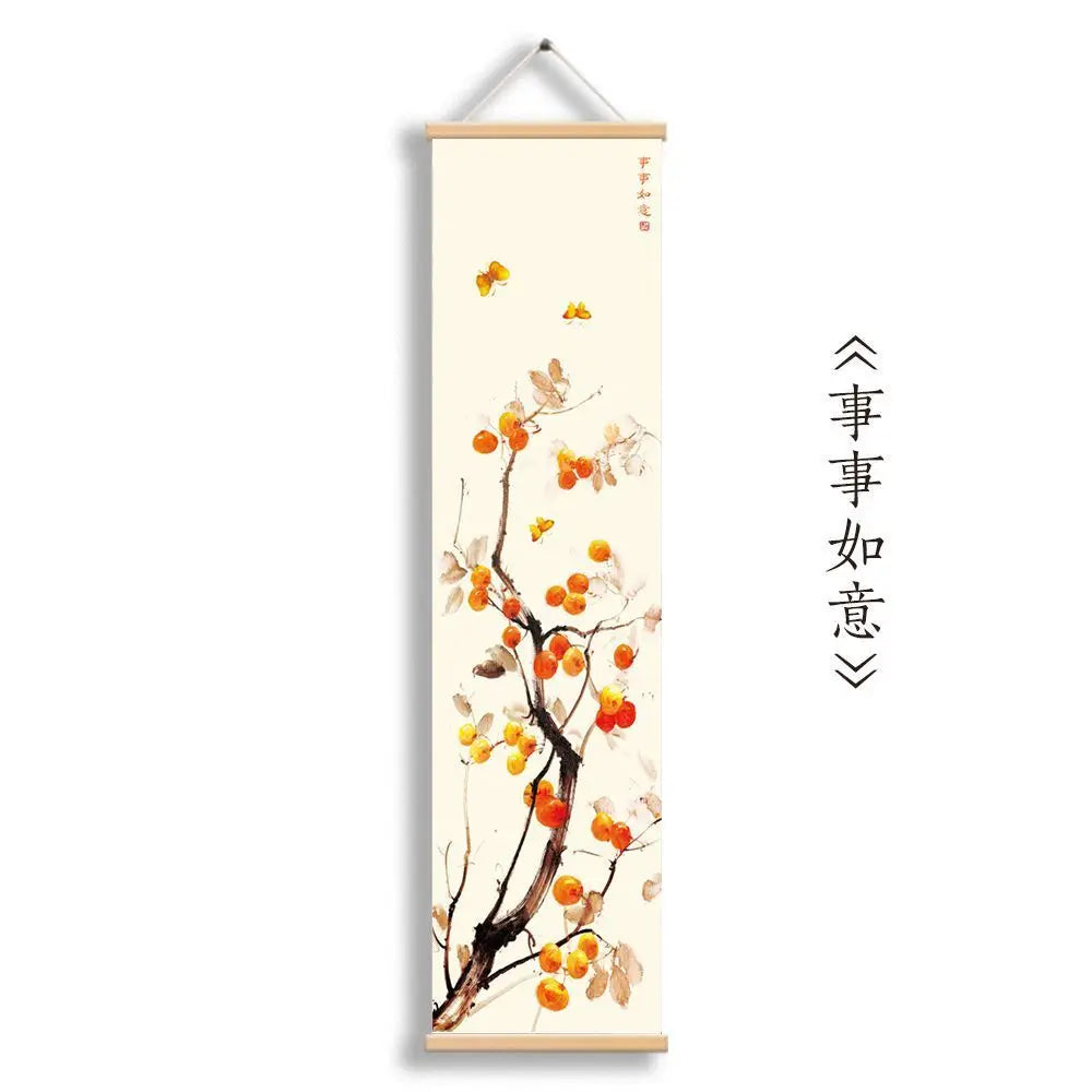 tableau suspendu traditionnel floral oiseaux fleurs fruits branches beige bleu rouge noir violet rose