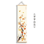 tableau suspendu traditionnel floral oiseaux fleurs fruits branches beige bleu rouge noir violet rose