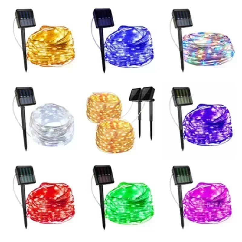 guirlande lumineuse solaire extérieure or bleu moderne 12m 100led ip65 led rgb étanche noël
