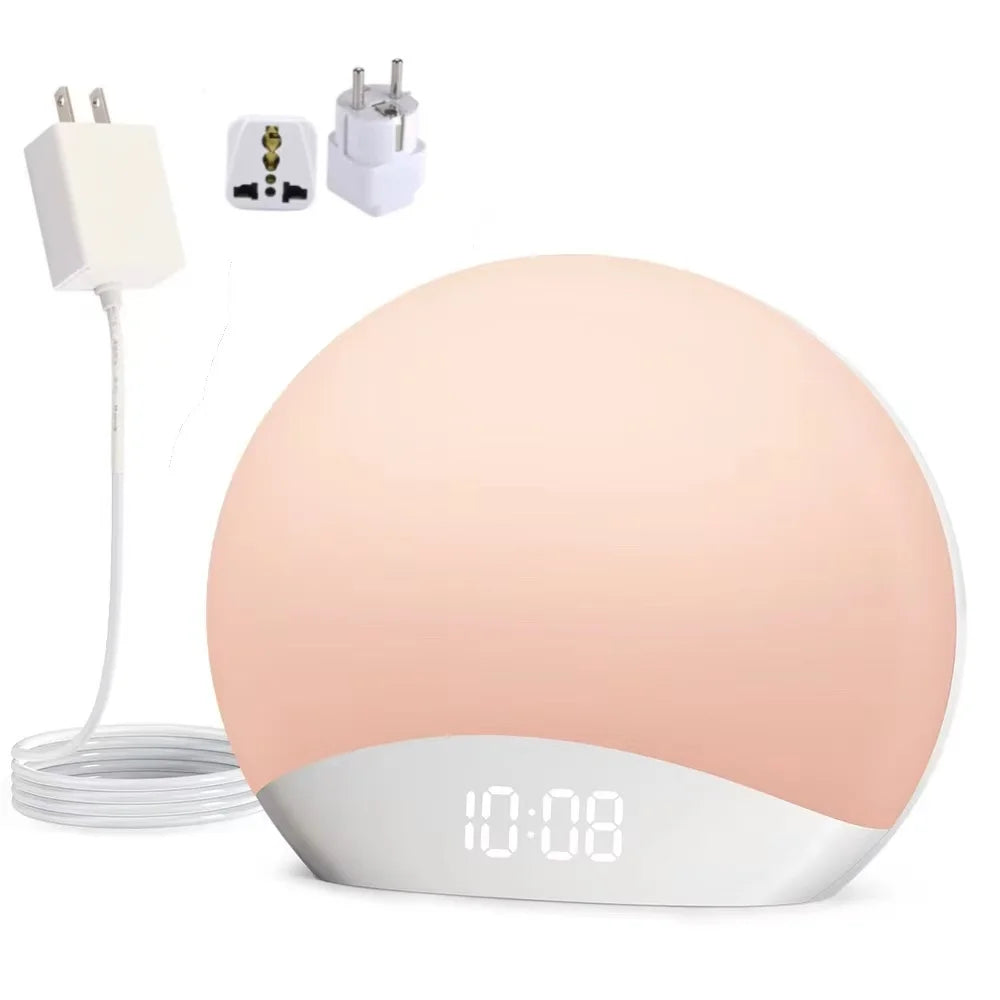 lampe ambiance graduel lever soleil affichage numerique son apaisant controle luminosite snooze stereo 5w
