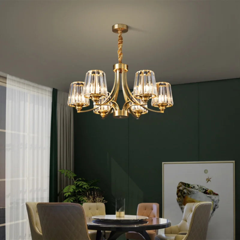 lustre moderne cuivre poli 10 têtes ampoules led transparentes rayures