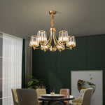 lustre moderne cuivre poli 10 têtes ampoules led transparentes rayures