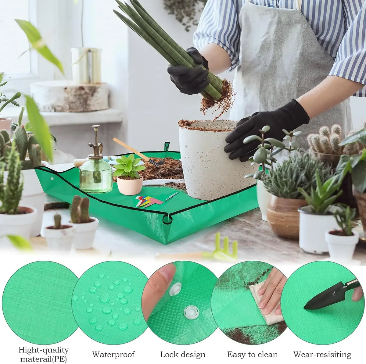 tapis jardinage imperméable vert clips pratique 100x100cm réutilisable