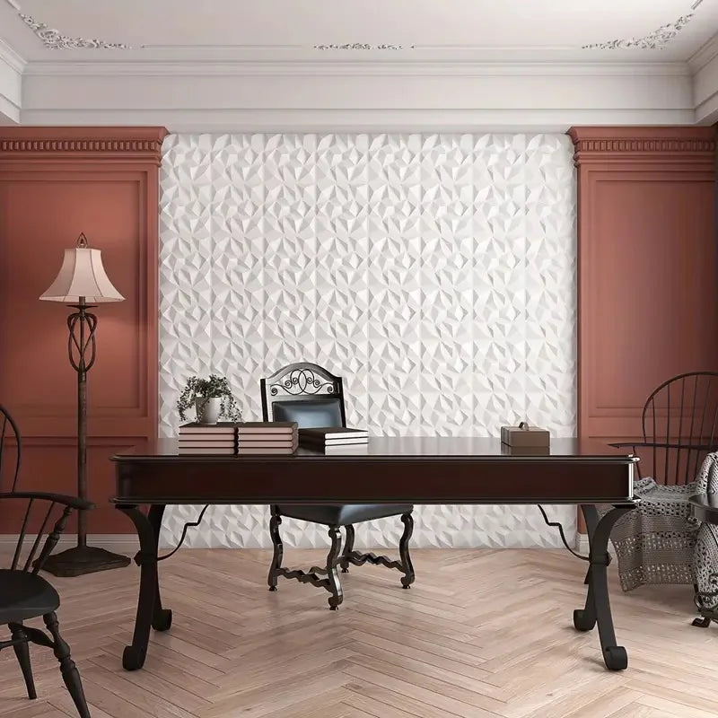 panneau mural 3D blanc motif géométrique moderne imperméable résistant humidité anti moisissure anti fumée