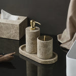 ensemble bain marbre moderne distributeur savon boîte mouchoirs pot crème dentifrice plateau oval brosse