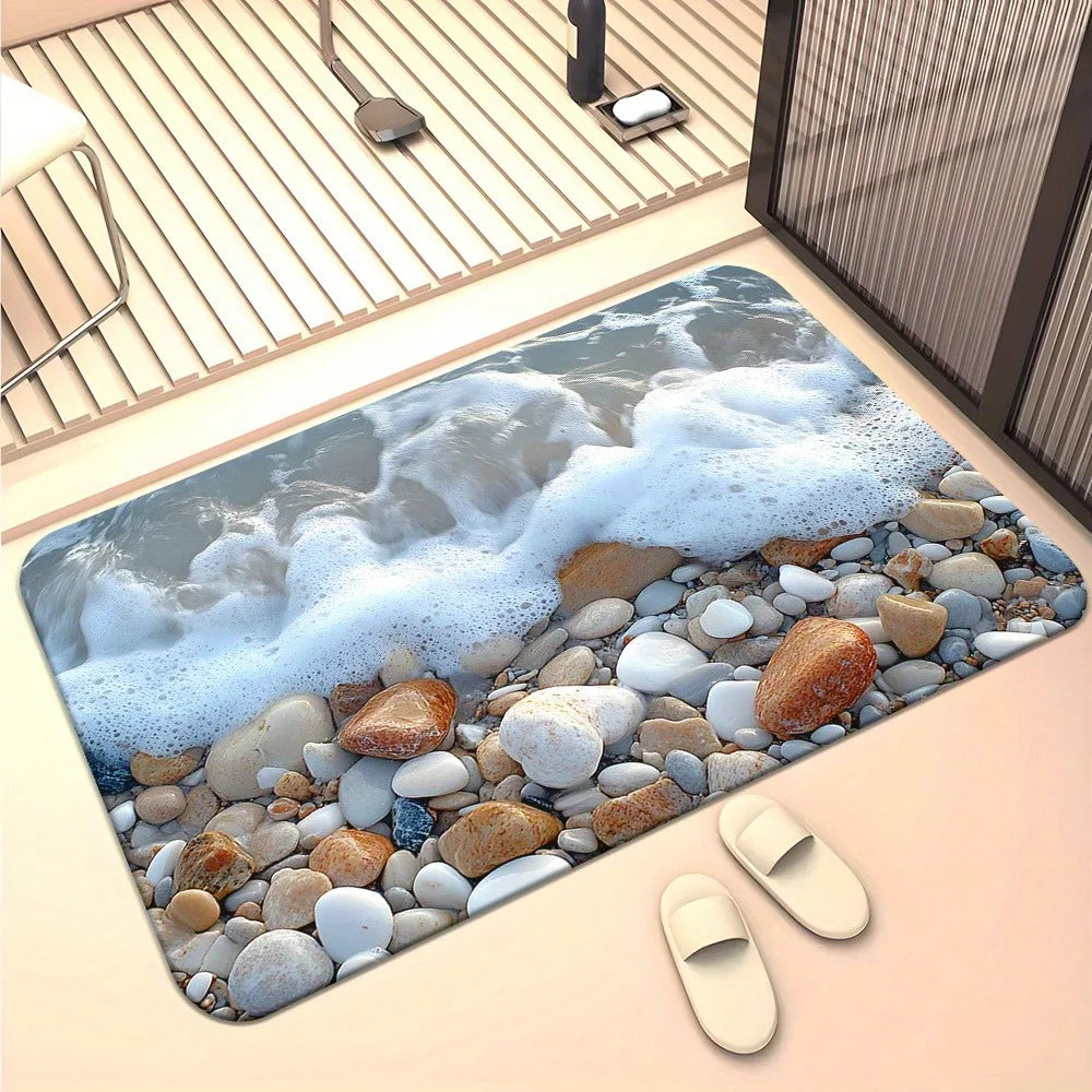 tapis sol moderne plage galets vague bleu clair blanc gris beige