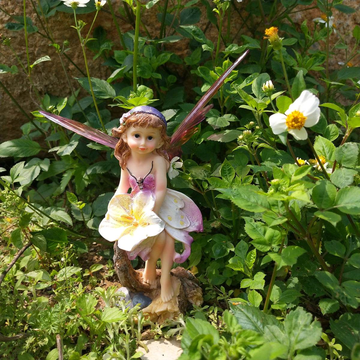 statues fées décoratives résine colorées ailes translucides robes ornées fleurs accessoires pastoralesextérieurintérieur