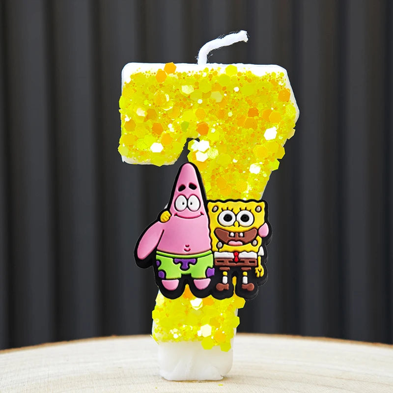 bougies forme chiffres spongebob patrick star anniversaire enfant decoration theme cartoon jaune orange blanc