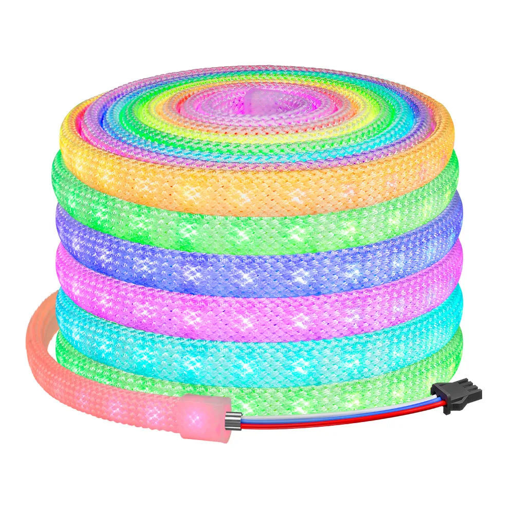 tube néon flexible led rgbic 60 diodes vert blanc bleu rose jaune tissé moderne