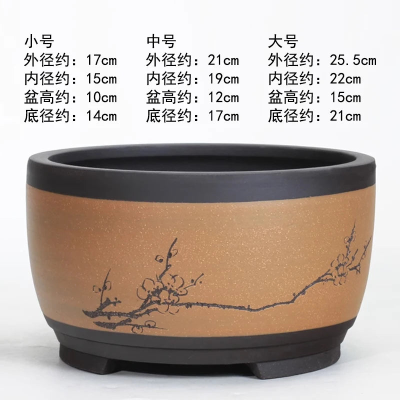 pots bonsaï porcelaine beige noir vert olive branches fleurs dessinées classique traditionnel
