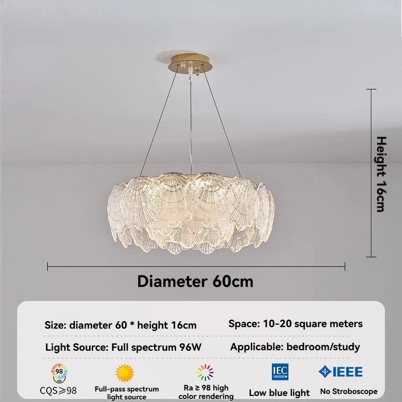 lampe suspendue moderne blanc doré coquillage translucide élégante anneaux métalliques lumière led chambre salon
