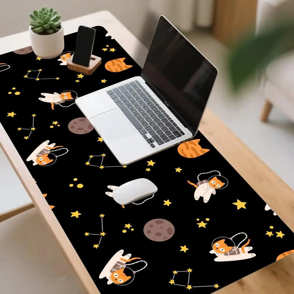 tapis souris gaming extra large noir orange chats étoiles constellation cartoon