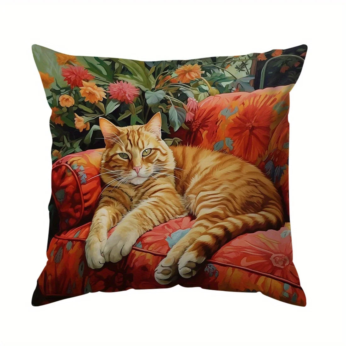 taies d'oreiller animaux imprimées tigres chats chiens orange noir blanc vert polyester peachskin 45x45cm