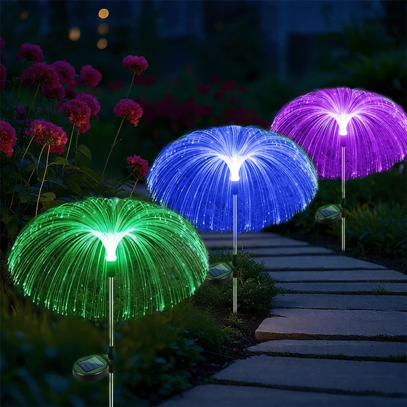 luminaire fibre optique solaire orange vert bleu violet moderne extérieur jardin cour