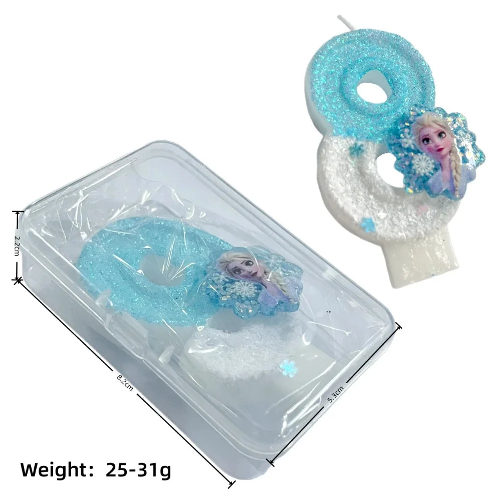 bougies anniversaire forme chiffres frozen elsa glitter bleu blanc decorative thème