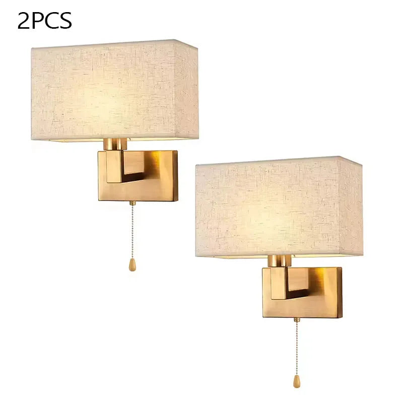 lampe murale moderne or beige tissu texture fine cordon interrupteur led 220v 110v