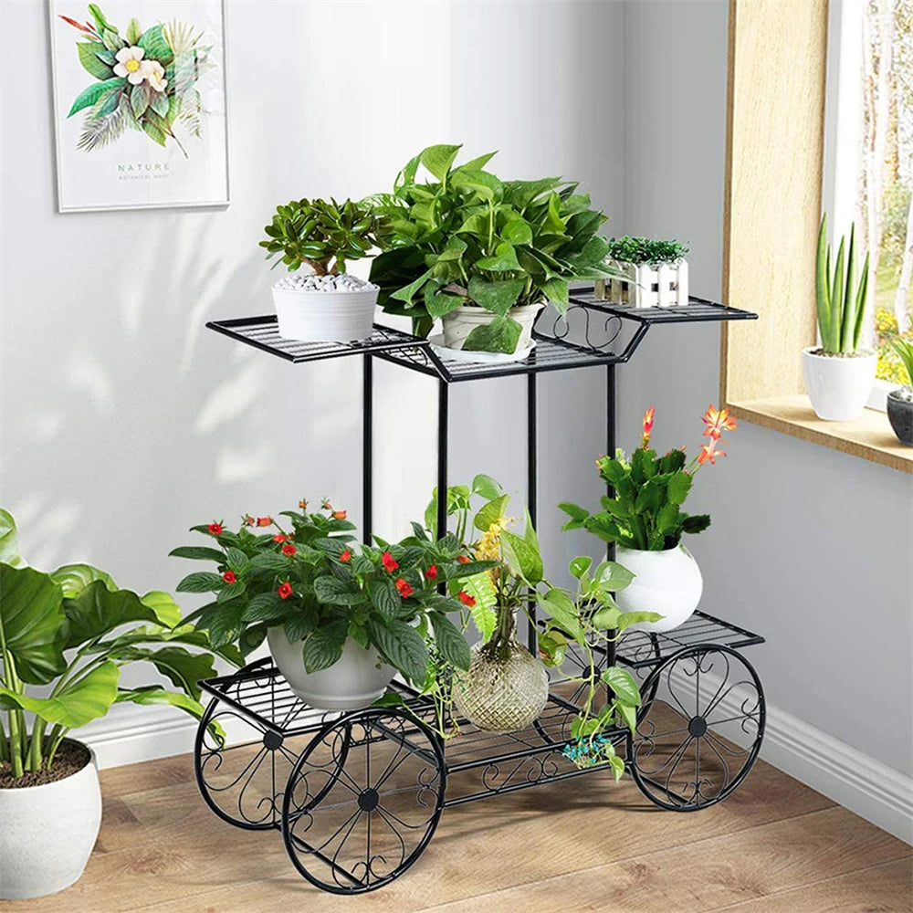 chariot fleurs métal forgé vintage niveaux pots succulentes plantes moyennesextérieur decoration noir