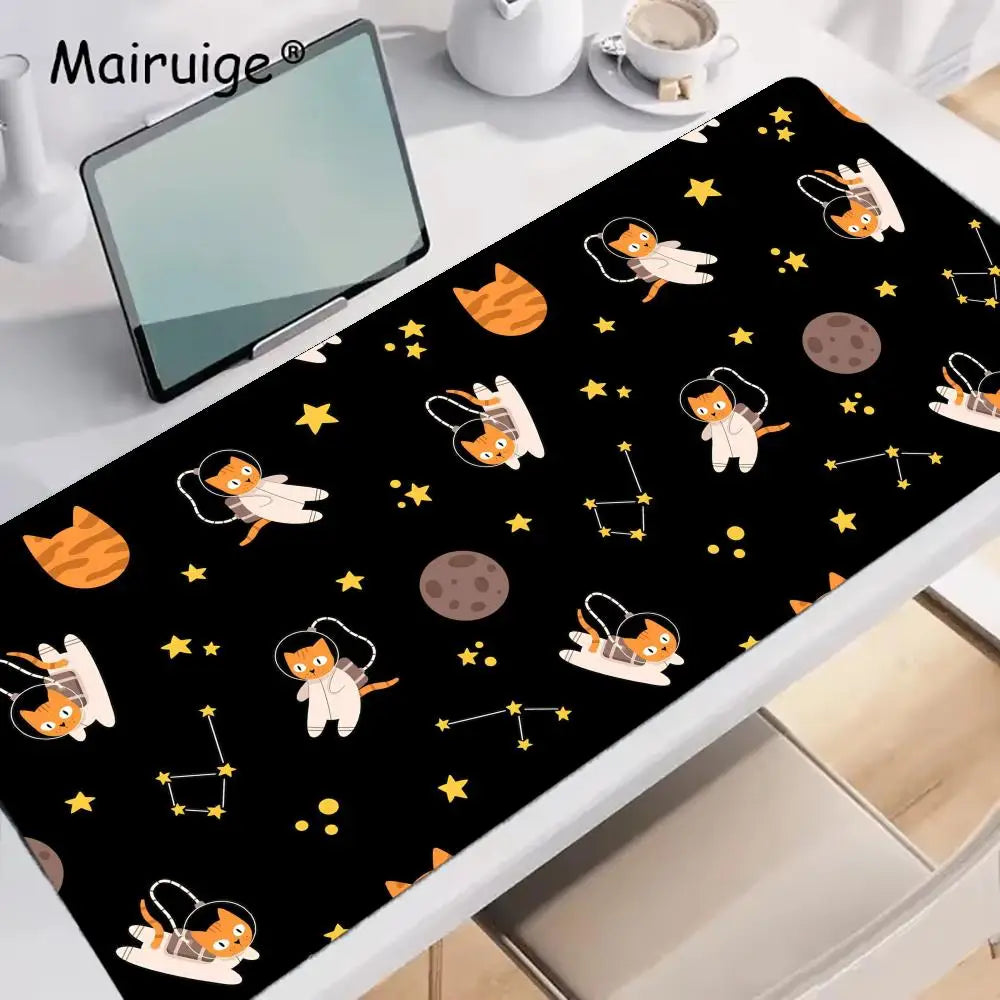 tapis souris gaming extra large noir orange chats étoiles constellation cartoon
