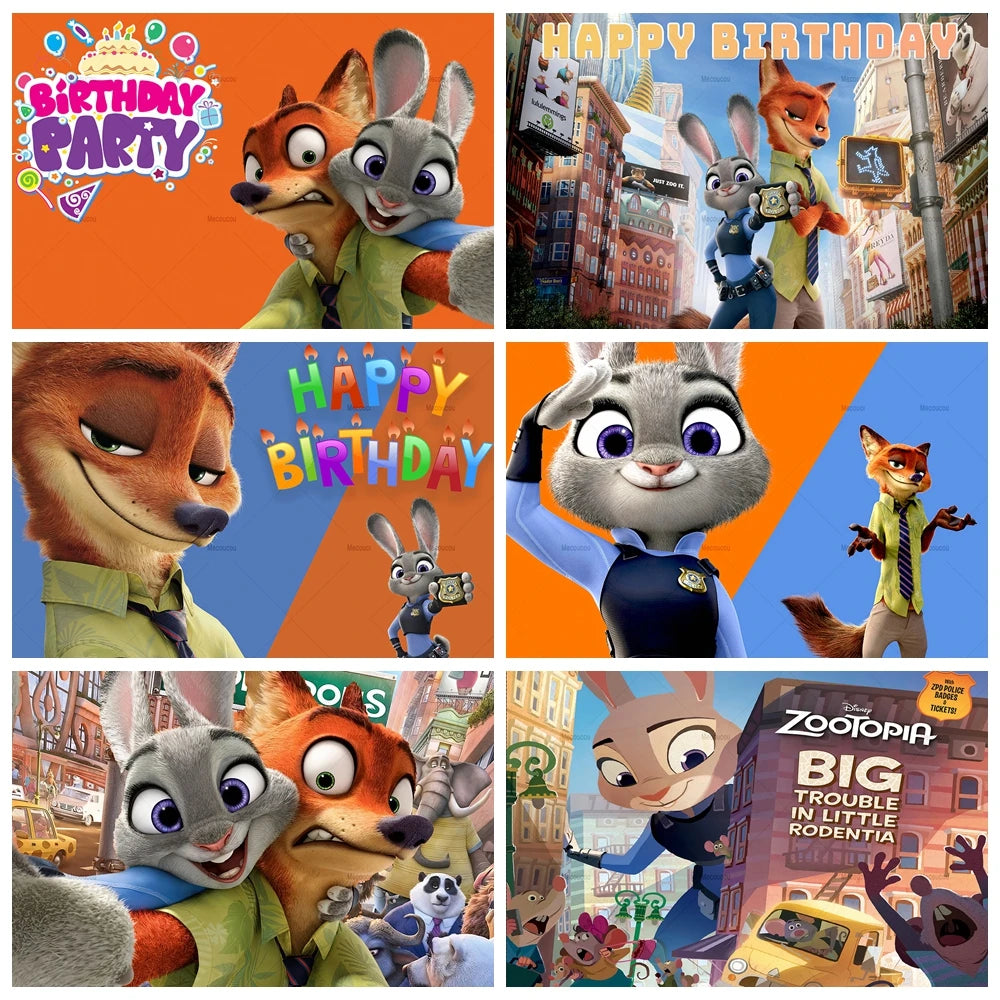 Fond photo Zootopie Judy Nick pour décoration anniversaire enfant