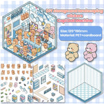 stickers 3d maison poupées animées rose blanc vert décoration enfant crafting mignon detalles adhesifs