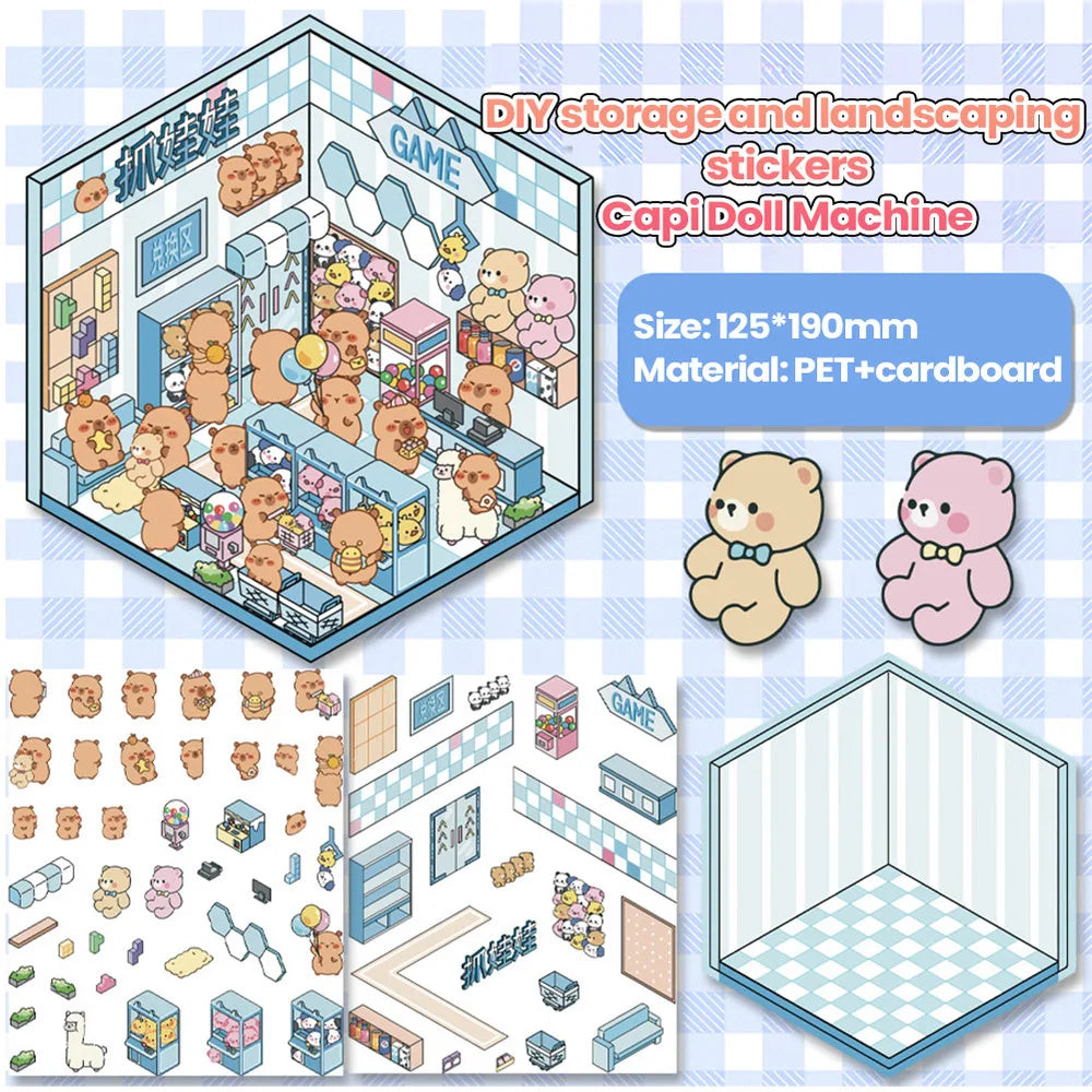 stickers 3d maison poupées animées rose blanc vert décoration enfant crafting mignon detalles adhesifs