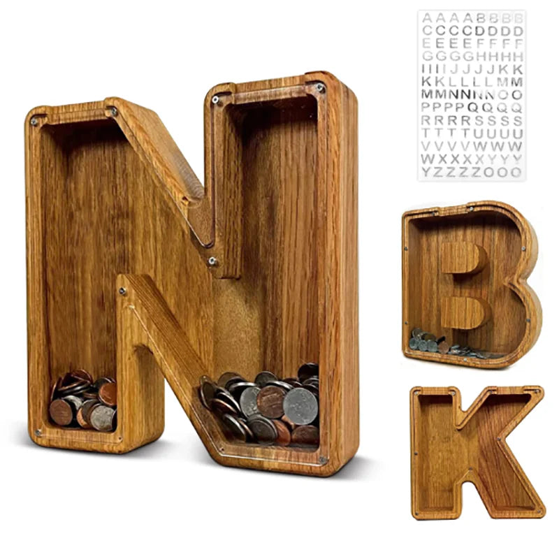 tirelire bois lettre alphabet boite epargne monnaie enfant decoration naturel bois