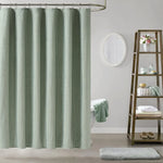 rideau douche moderne texturé beige vert olive imperméable crochets métalliques silver 120x180cm