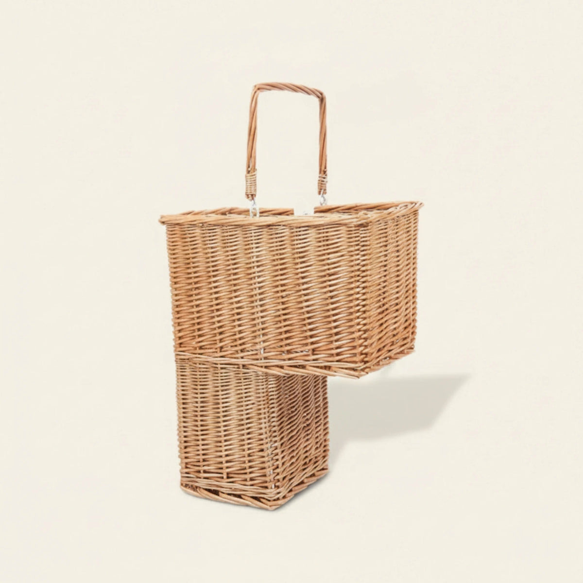 panier double compartiment osier tressé rustique rangement jouets livres escalier