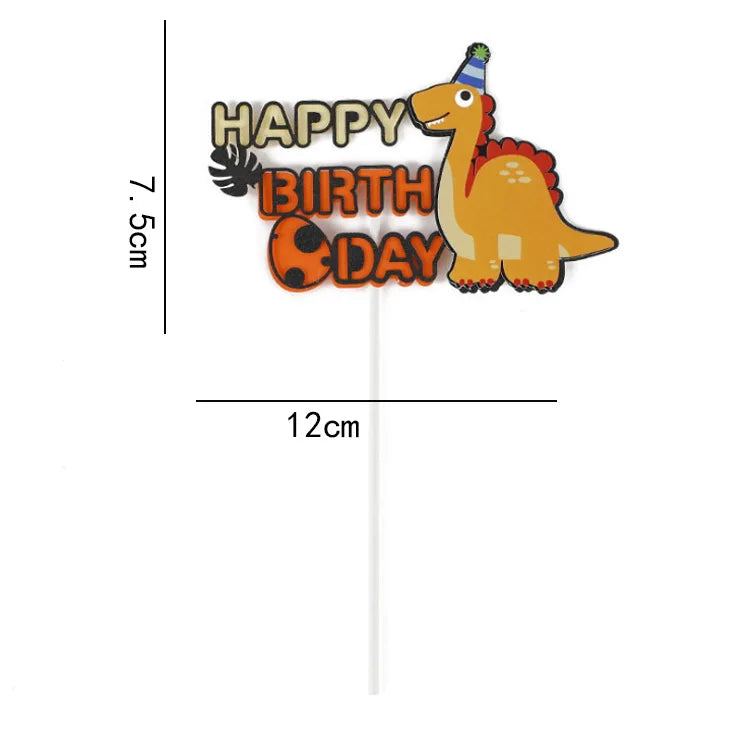 décoration gâteau enfant dinosaure cartoon palmiers ballons happy birthday motifs floraux tringle festif anniversaire