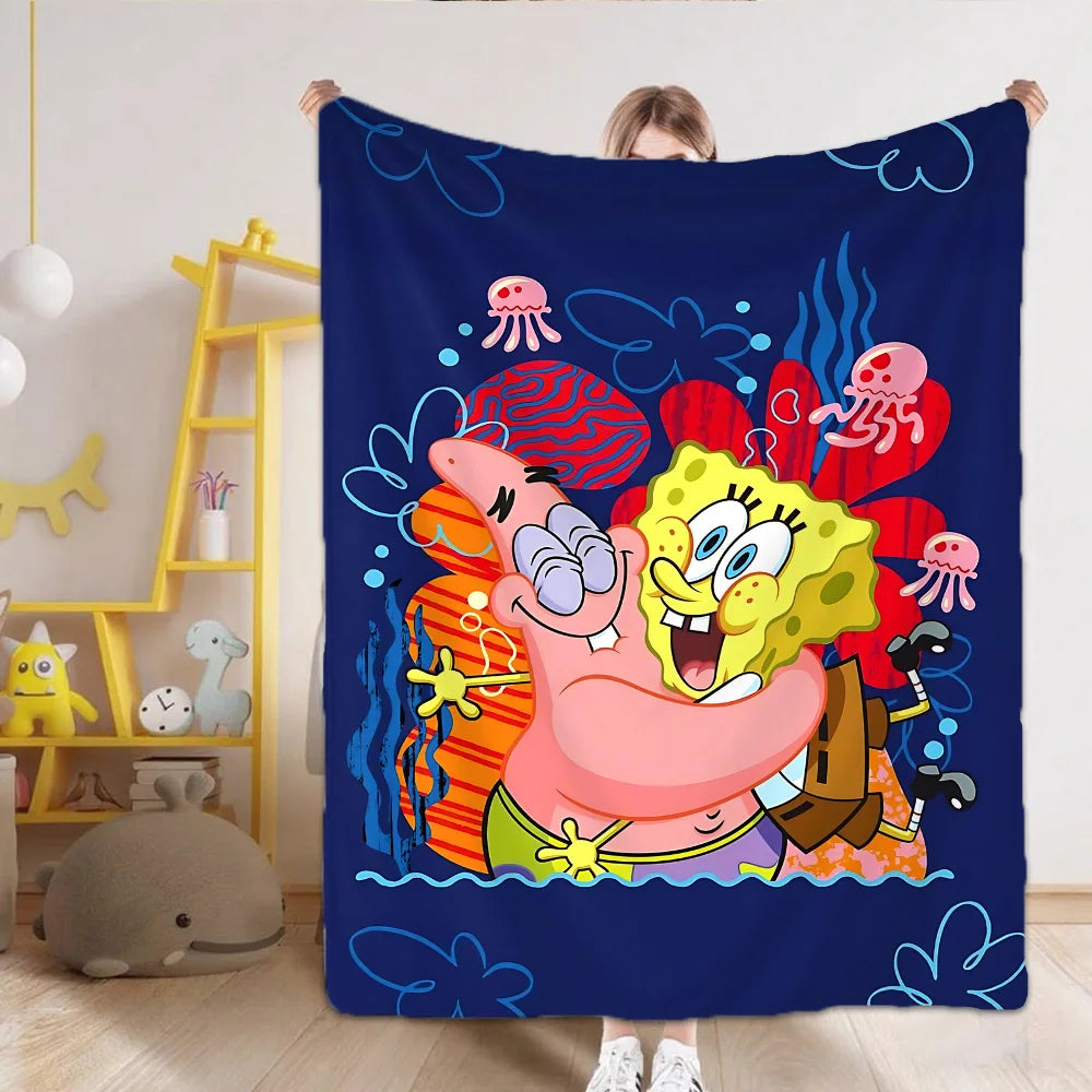 couverture polaire dessin animé bob l'éponge multicolore bleu vert enfant moderne hand wash toutes