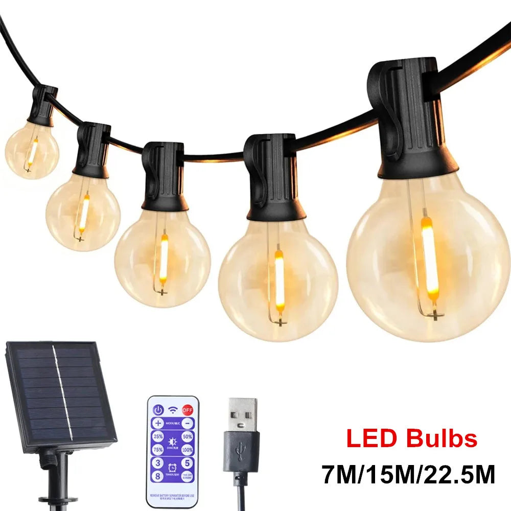 guirlande lumineuse led transparente moderne 25 ampoules recharge solaire télécommande