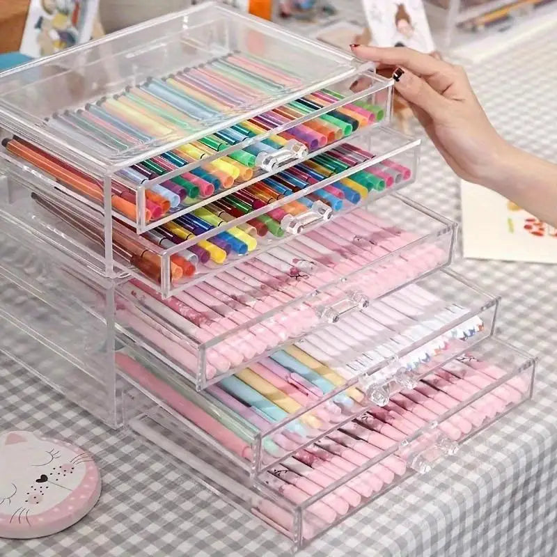 boîte tiroirs transparent moderne poignées rangement papeterie pinceaux maquillage gel ongles acrylique