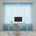 rideau voilage bleu clair plissé moderne tringle fenêtre décoration chambre salon transparent nylon