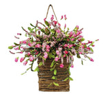 panier suspendu fleurs artificielles tressage fleur lavande rose vintage décoration entrée rustique contemporain chambre