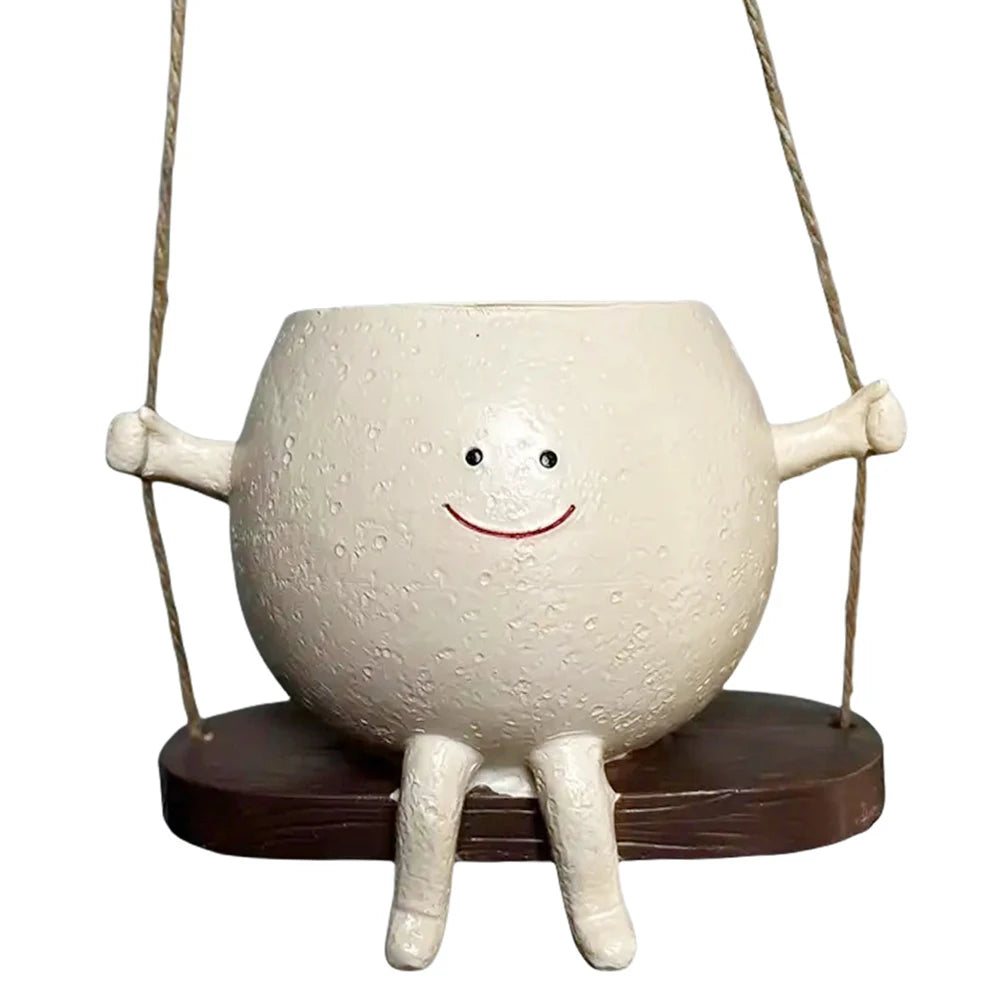 cache pot résine blanc souriant plante artificielle chaise bascule livre miniature décoratifextérieur