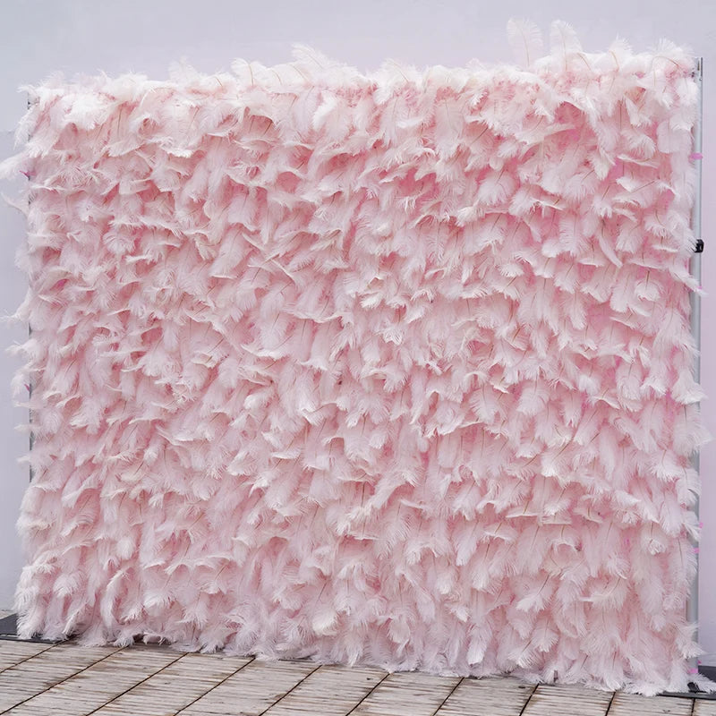rideau plumes rose décoration mariage anniversaire événement extérieur soie élégante dimension variable disponible personnalisable