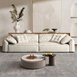 canapé moderne bois scandinave beige coussins dimension 280cm 100cm 75cm