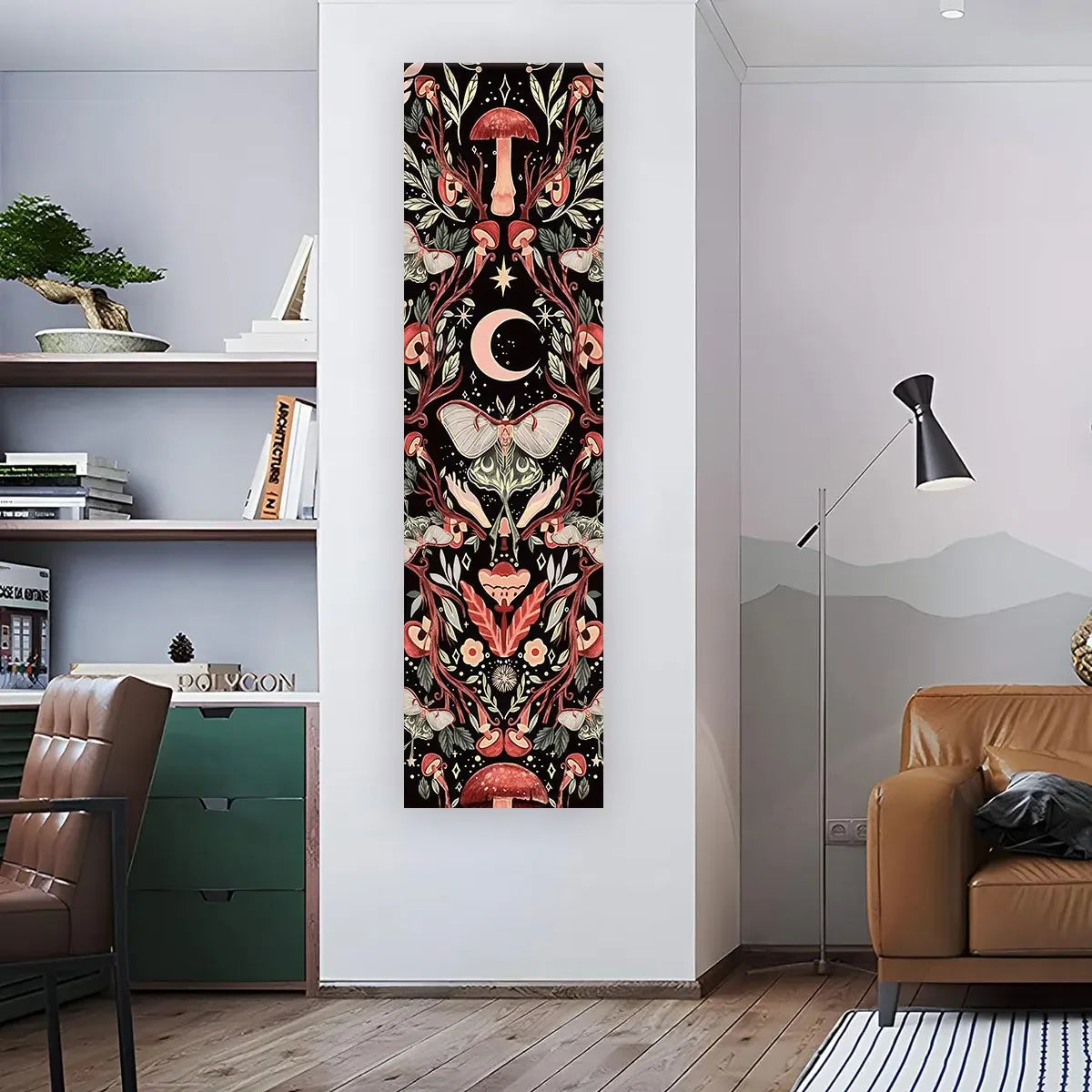 tapisserie vintage fleurs sauvages motif champignons multicolore deco murale salon entrée polyester rectangle
