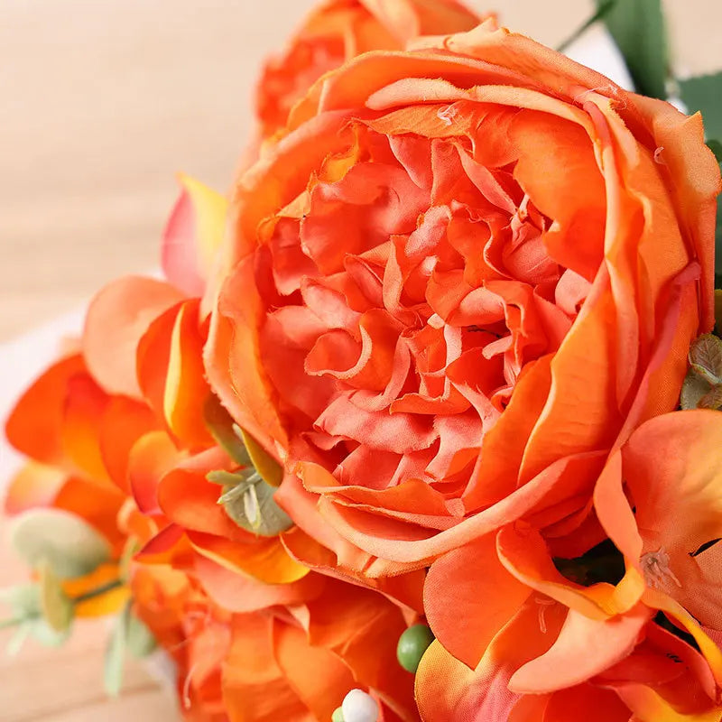 bouquet fleurs artificielles roses naturelles décoration mariage anniversaire intérieur 50cm 13 têtes soie