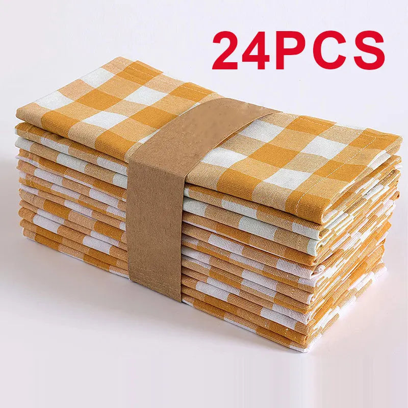 serviettes table orange blanches carreaux classiques pack 12 24 cm45cm