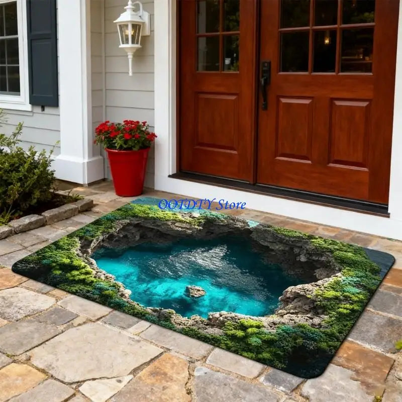 tapis paillasson illusion optique bleu vert marron jaune anti dérapant sécurité moderne naturel